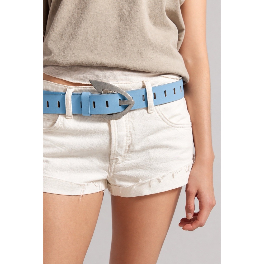 NWT We The Free People Noa Belt Leather L Sea Salt Blue Festival Boho Y2K